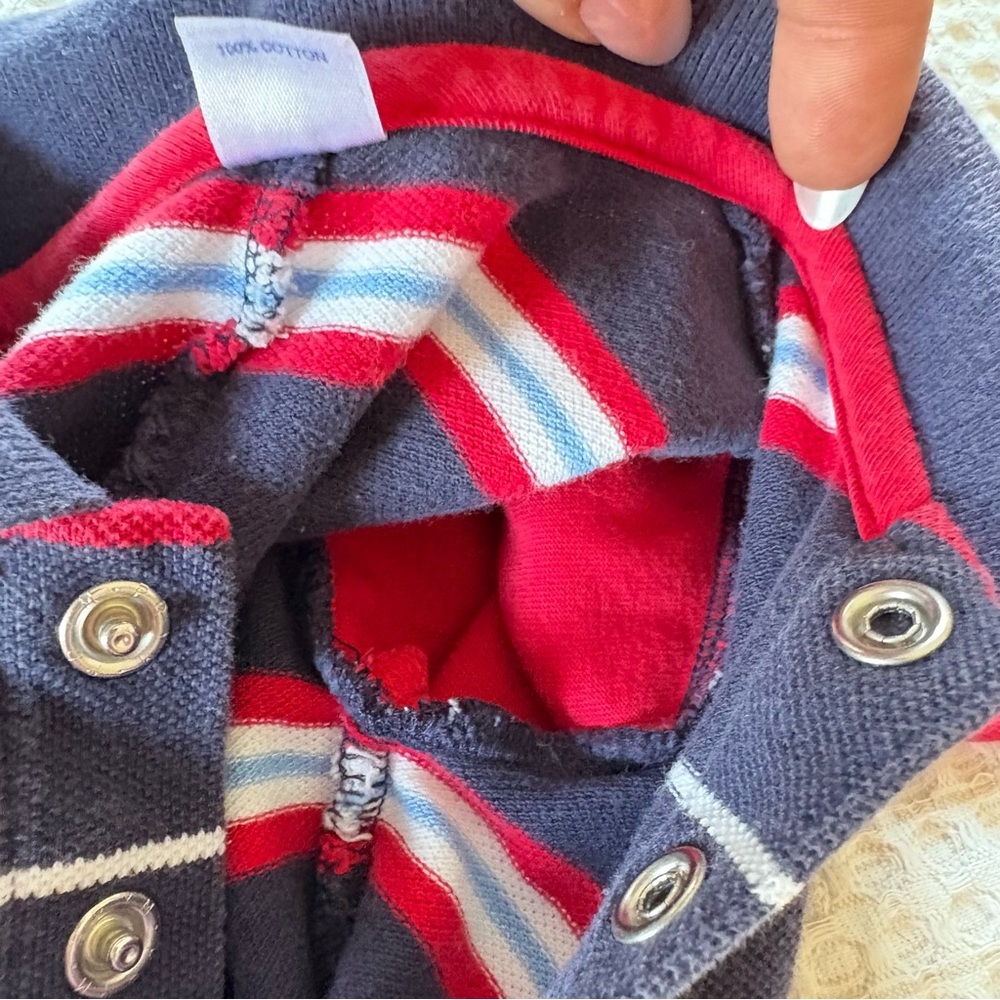 Vintage LAND’S END 3-6 Month Polo Striped Jumpsuit Layered Long Sleeves Snaps - Picture 5 of 10